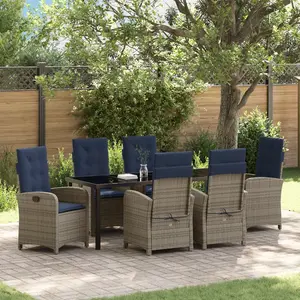 vidaXL Ensemble de salle à manger de jardin 7 pièces avec coussins gris en poly rattan pas cher