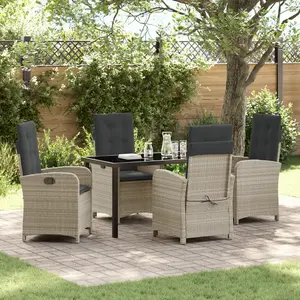 vidaXL Vidaxl Ensemble De Salle À Manger De Jardin 5 Pièces Avec Coussins En Rattan Poly Gris Clair pas cher