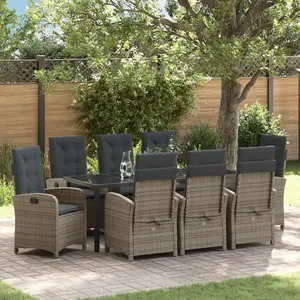 vidaXL Vidaxl Ensemble De Salle À Manger De Jardin 9 Pièces Avec Coussins Gris Rattan Poly pas cher