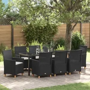 vidaXL Vidaxl Ensemble De 9 Chaises De Salle À Manger De Jardin Avec Coussins Noir En Rattan Poly pas cher