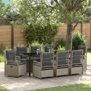 vidaXL Vidaxl Ensemble De Salle À Manger De Jardin 9 Pièces Gris Clair En Rattan Poly pas cher