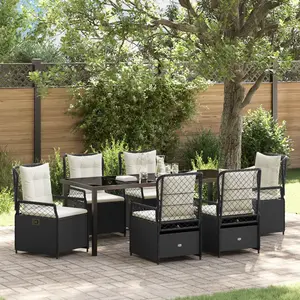 vidaXL Vidaxl Ensemble De Salle À Manger De Jardin 7 Pièces Noir Rattan Poly pas cher