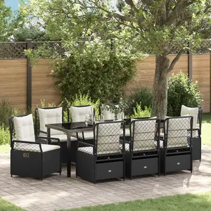vidaXL Ensemble de salle à manger pour jardin 9 pcs Noir polyrotin pas cher