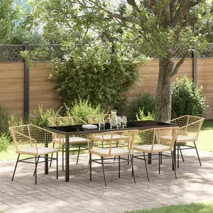 vidaXL Vidaxl Set De Jardin 7 Pièces Avec Coussins En Rattan Poly Marron pas cher