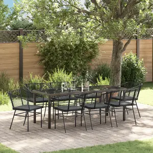 vidaXL Ensemble de salle à manger pour jardin 9 pcs Noir polyrotin pas cher