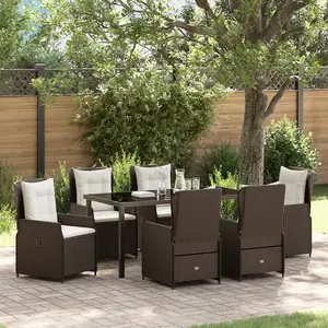 vidaXL Vidaxl Ensemble Repas Jardin 7 Pièces En Poly Rattan Marron, Table Jardin Vidaxl Noire 160x80x73 Cm En Verre Trempé pas cher