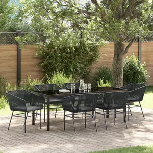 vidaXL Vidaxl Ensemble Salle À Manger Jardin 7 Pièces Avec Coussins Noir Rotin Poly pas cher