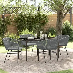 vidaXL Vidaxl Set De Salle À Manger De Jardin De 5 Pièces Avec Coussins Gris Poly Rattan pas cher