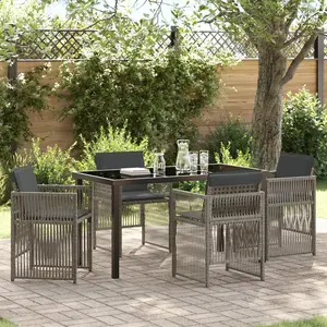 vidaXL Vidaxl Ensemble De Salle À Manger De Jardin 5 Pièces Avec Coussins Gris, Table De Jardin Vidaxl Noire 140x80x73 Cm pas cher