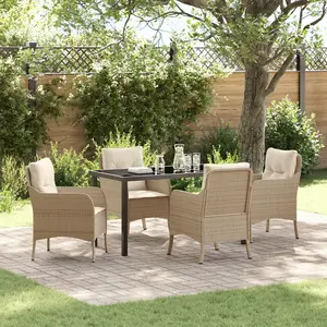 vidaXL Ensemble de salle à manger pour jardin 5 pcs Beige polyrotin pas cher