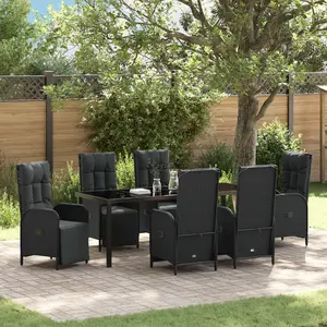 vidaXL Ensemble de salle à manger pour jardin 7 pcs Noir polyrotin pas cher
