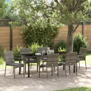 vidaXL Vidaxl Ensemble De Salle À Manger Jardin 7 Pièces Avec Coussins Gris Poly Rattan pas cher