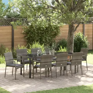 vidaXL Vidaxl Ensemble De Jardin De 9 Pièces Avec Coussins Gris En Poly Rattan pas cher