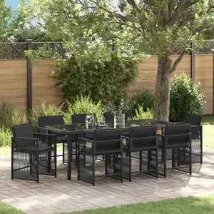 vidaXL Vidaxl Ensemble De Salle À Manger De Jardin De 9 Pièces Avec Coussins Noir En Rattan Pe pas cher