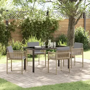 vidaXL Vidaxl Ensemble De Salle À Manger De Jardin 5 Pièces Avec Coussins Beige En Rattan Poly pas cher