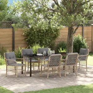vidaXL Vidaxl Ensemble De Salle À Manger De Jardin De 7 Pièces Avec Coussins Beige Poly Rattan pas cher