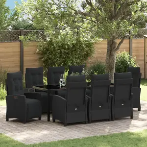 vidaXL Ensemble de salle à manger pour jardin 9 pcs Noir polyrotin pas cher