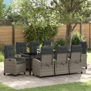 vidaXL Ensemble de salle à manger pour jardin 9 pcs Gris polyrotin pas cher