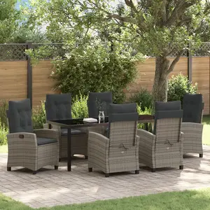 vidaXL Vidaxl Set De Salle À Manger De Jardin 7 Pièces Avec Coussins Gris Poly Rattan pas cher