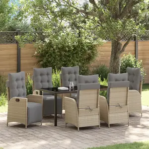 vidaXL Vidaxl Ensemble De 7 Pièces De Salle À Manger De Jardin Beige Rattan Poly pas cher
