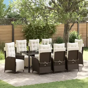 vidaXL Ensemble de salle à manger pour jardin 9 pcs Marron polyrotin pas cher