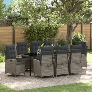 vidaXL Ensemble de salle à manger pour jardin 9 pcs Gris polyrotin pas cher