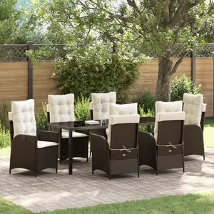 vidaXL Vidaxl Ensemble De Salle À Manger De Jardin 7 Pièces Avec Coussins Marron Poly Rattan pas cher