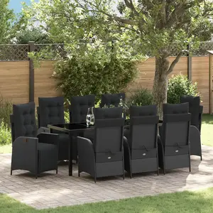 vidaXL Ensemble de salle à manger pour jardin 9 pcs Noir polyrotin pas cher