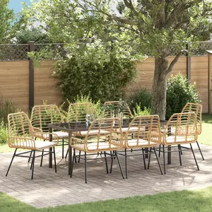 vidaXL Vidaxl Set De Salle À Manger De Jardin 9 Pièces Avec Coussins Brun Poly Rattan pas cher