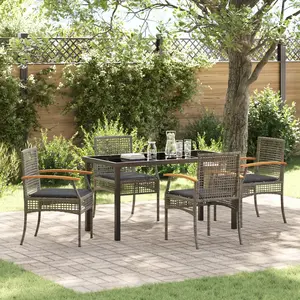vidaXL Vidaxl Ensemble De Salle À Manger De Jardin 5 Pièces Avec Coussins Gris Rotin Poly pas cher