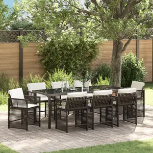 vidaXL Vidaxl Ensemble De Salle À Manger De Jardin De 9 Pièces Avec Coussins En Rotin Poly Brun pas cher