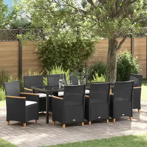 vidaXL Ensemble de salle à manger pour jardin 9 pcs Noir polyrotin pas cher