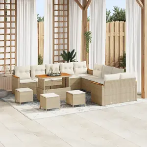 VIDAXL Ensemble De Canapés De Jardin De 14 Pièces Avec Coussins Beige En Rattan Poly Acacia, Ensemble De Salle À Manger De Jardin De 4 Pièces Avec Coussins Beige En Rattan Poly Acacia pas cher