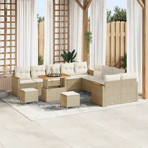vidaXL Ensemble De Canapés De Jardin Vidaxl 13 Pièces Avec Coussins Beige Rattan Poly Acacia, Ensemble De Salle À Manger De Jardin Vidaxl 3 Pièces Avec Coussins Beige Rattan Poly Acacia pas cher