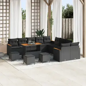 vidaXL - Tuinbank - Set - 14 - pcs - Zwart - poly - rattan pas cher