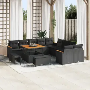 vidaXL - Tuinbank - Set - 13 - pcs - Zwart - poly - rattan pas cher