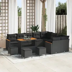vidaXL - Tuinbank - Set - 13 - pcs - Zwart - poly - rattan pas cher