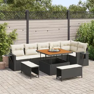 vidaXL Ensemble de canapé de jardin 11 pcs Noir et Crème polyrotin pas cher