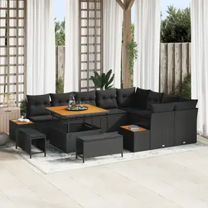 vidaXL - Tuinbank - Set - 12 - pcs - Zwart - poly - rattan pas cher