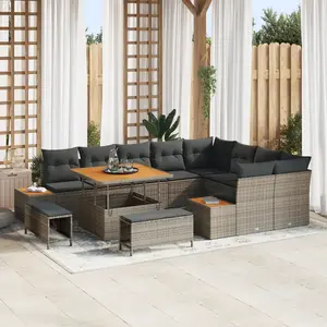 vidaXL Ensemble de Canapé de Jardin vidaXL 12 Pièces avec Coussins Poly Rattan Gris Acacia, Ensemble de Dîner de Jardin vidaXL 3 Pièces avec Coussins Poly Rattan Gris Acacia pas cher
