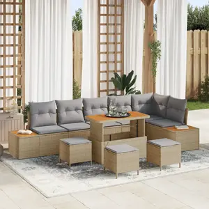 vidaXL Ensemble de 10 Pièces de Canapé de Jardin avec Coussins Beige Poly Rattan Acacia pas cher