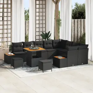 vidaXL - Tuinbank - Set - 12 - pcs - Zwart - poly - rattan pas cher