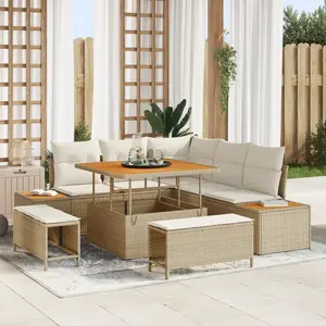 vidaXL - Tuinbank - Set - 8 - pcs - Beige - poly - rattan pas cher