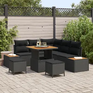 vidaXL - Tuinbank - Set - 8 - pcs - Zwart - poly - rattan pas cher