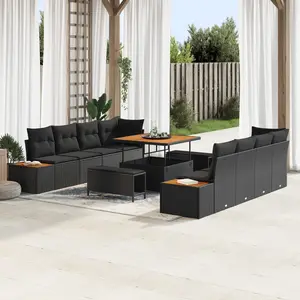vidaXL - Tuinbank - Set - 11 - pcs - Zwart - poly - rattan pas cher