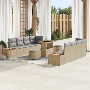 vidaXL - Tuinbank - Set - 11 - pcs - Beige - poly - rattan pas cher