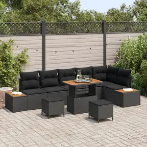 vidaXL - Tuinbank - Set - 9 - pcs - Zwart - poly - rattan pas cher