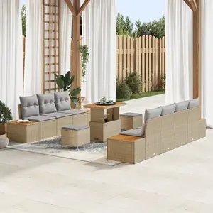 vidaXL Canapé de Jardin de 10 Pièces avec Coussins Beige Rattan pas cher