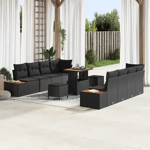 vidaXL - Tuinbank - Set - 11 - pcs - Zwart - poly - rattan pas cher