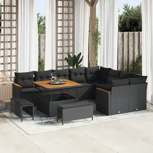 vidaXL - Tuinbank - Set - 12 - pcs - Zwart - poly - rattan pas cher